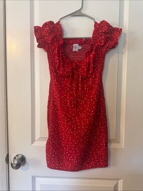 Polly Red Gracie Mini Dress Size 4‎ Floral Body Con Ruffle Milkmaid
